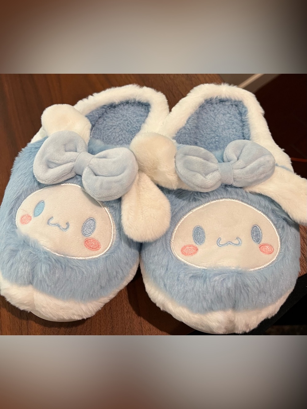 Plush NEW Light Blue Character Slippers with Bow - Picture 3 of 6